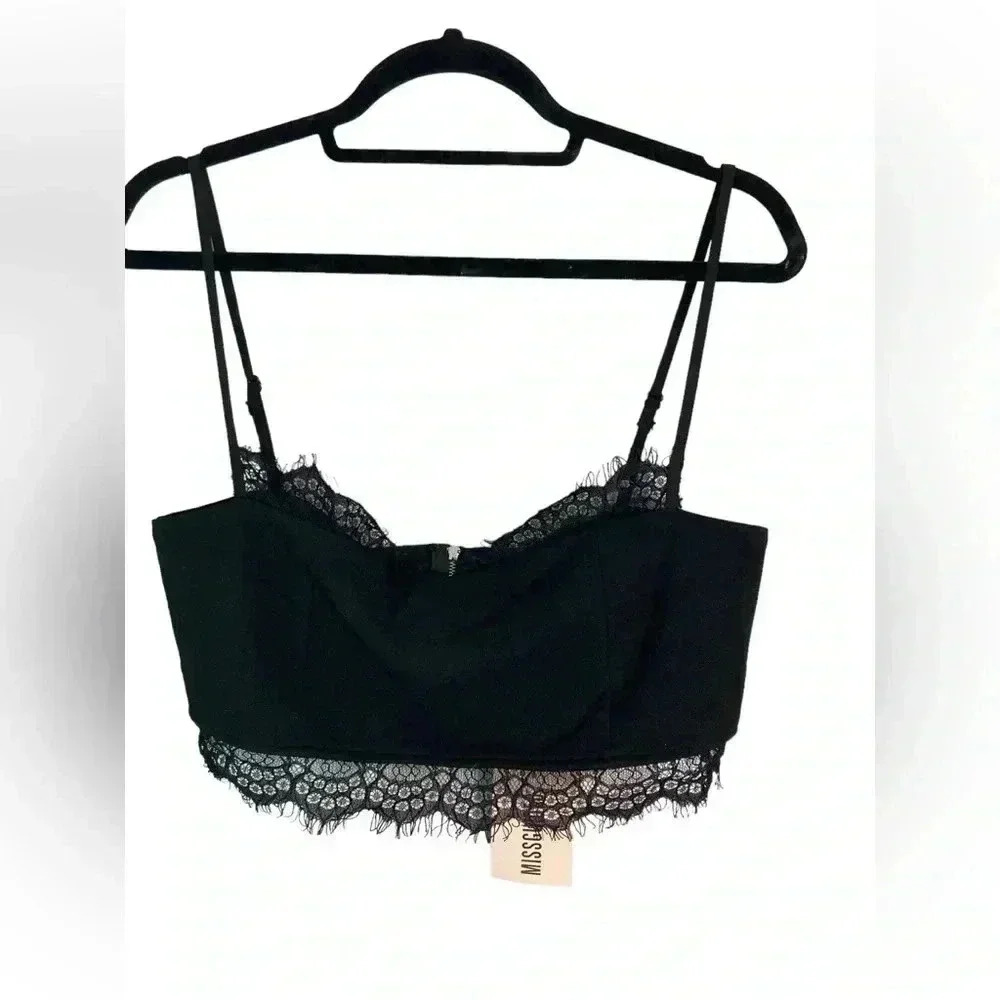 Missguided black crop top tank with lace NWT size 10‎